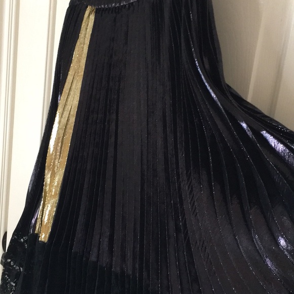 VIVIENNE TAM PLEATED BLACK GOLD MIDI SKIRT S 0 - Picture 2 of 8